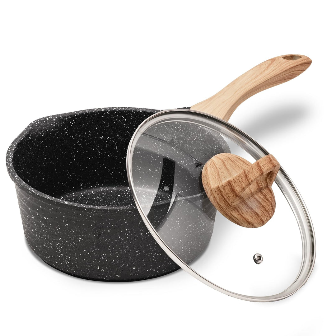 JEETEE Kasserolle 20 cm, 2.4L Stielkasserolle mit Deckel, klein Kasserolle Stieltopf, Milchpfanne Mi