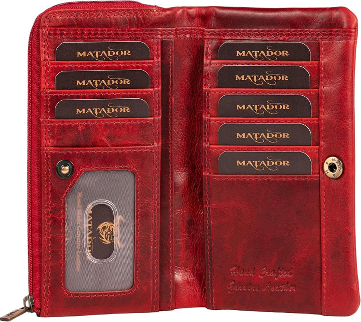 MATADOR |Puebla| Leder Portemonnaie Damen Rot Mittelgross mit edler Geschenk Box | Elegante Rote Gel