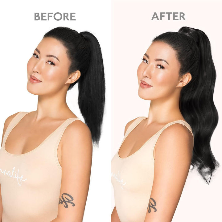 WENNALIFE Ponytail Extension, 50cm 90g Tief Schwarz Pferdeschwanz Haarteil Ponytail Extension Echtha