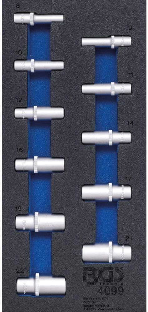 BGS 4099 | Werkstattwageneinlage 1/3: Steckschlüssel-Einsätze Sechskant | in Zollgrössen | tief | 11
