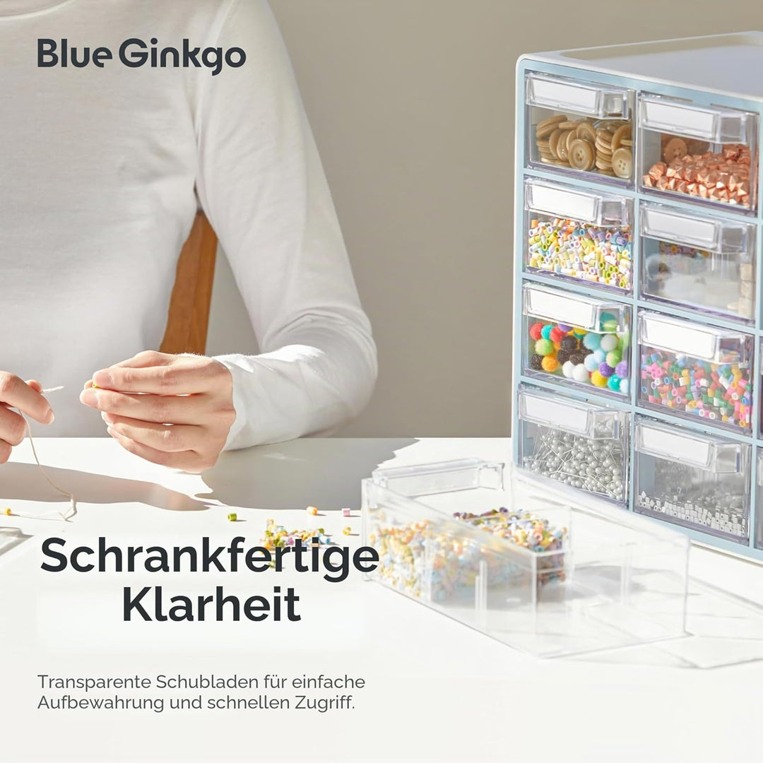 BLUE GINKGO Mittelgrosser Aufbewahrungsschrank mit 16 Schubladen – stapelbare Perlen- und Bastelaufb