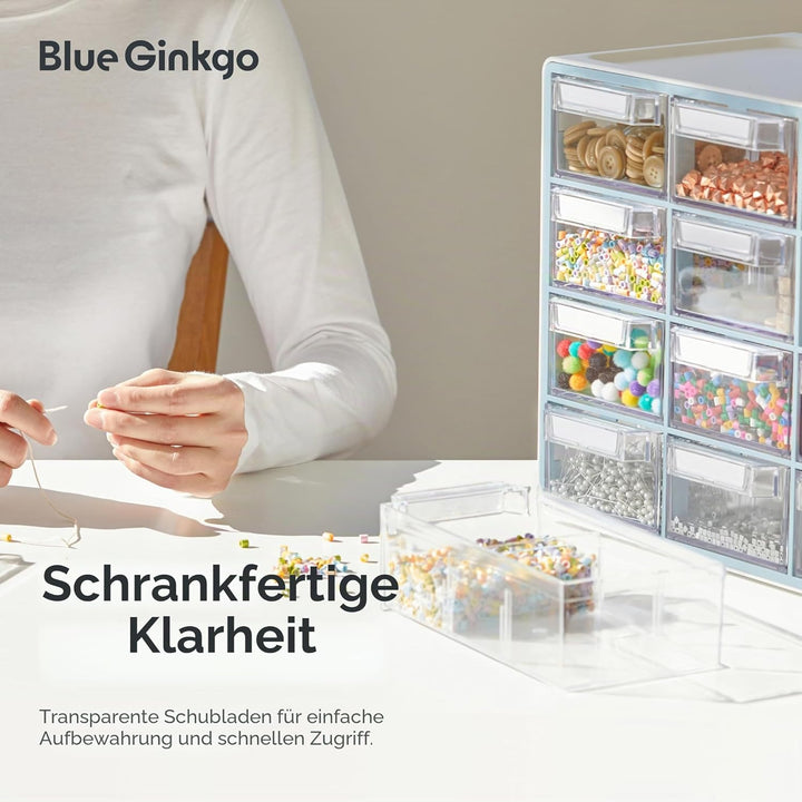 BLUE GINKGO Mittelgrosser Aufbewahrungsschrank mit 16 Schubladen – stapelbare Perlen- und Bastelaufb