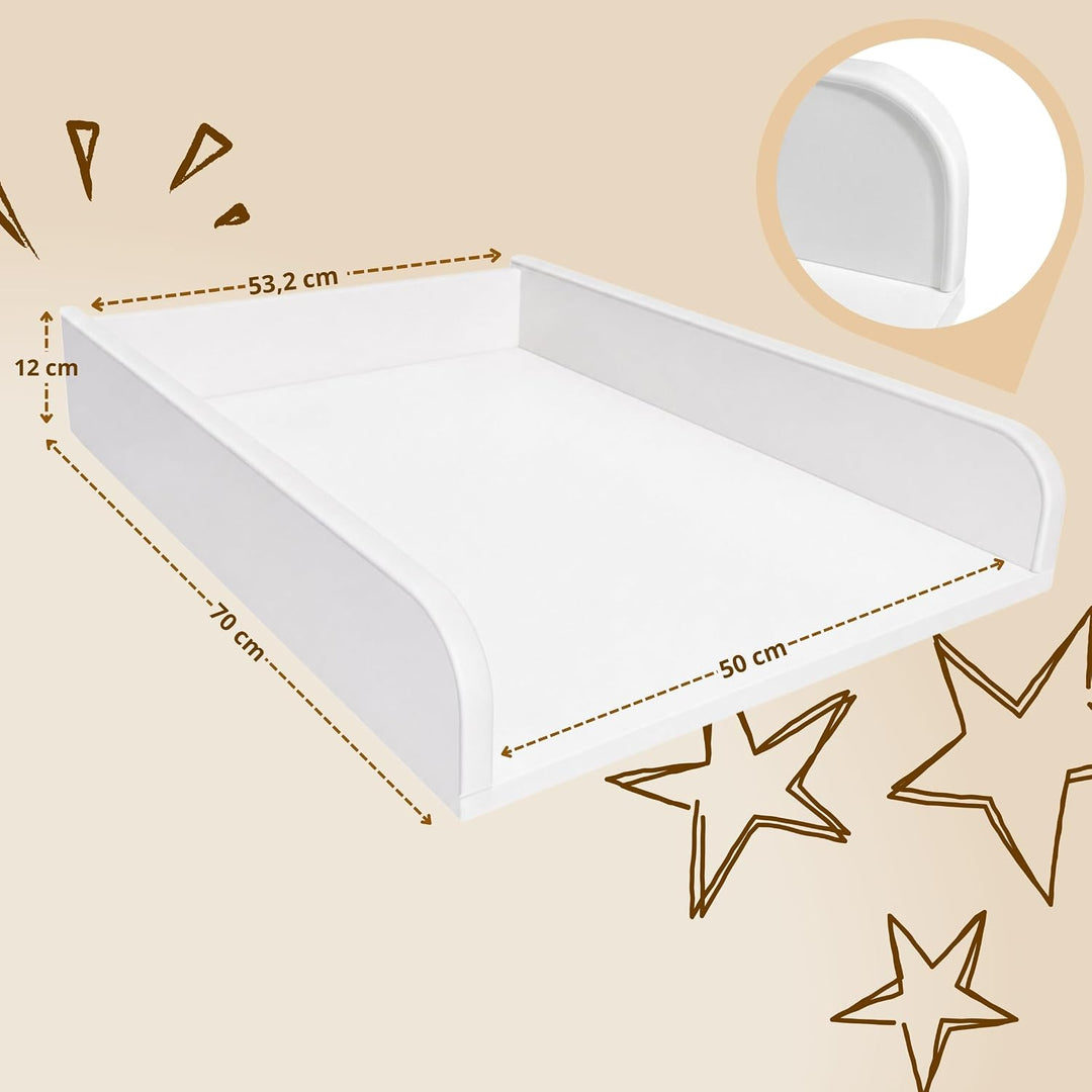 Wickeltischaufsatz, Rundseiten, Vollboden, 53,2 x 70 cm, Weiss | Wickelkommode, Wickeltisch, Wickela