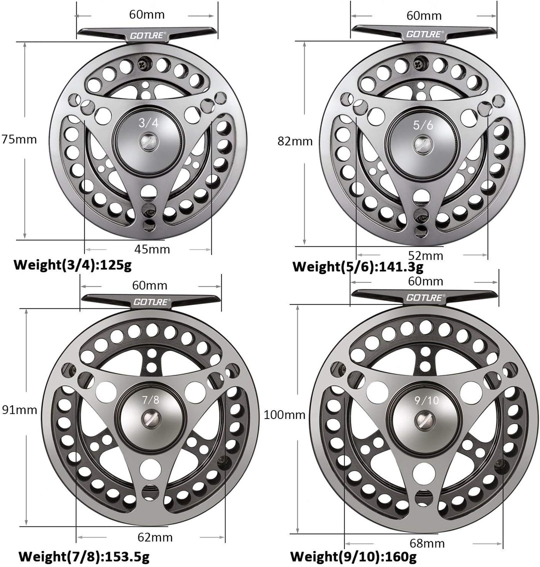 Goture Fliegenfischerrolle 3/4 5/6 7/8 9/10 Angelrollen, Fliegenfischen Rollen wasserdicht,Grosse Bo