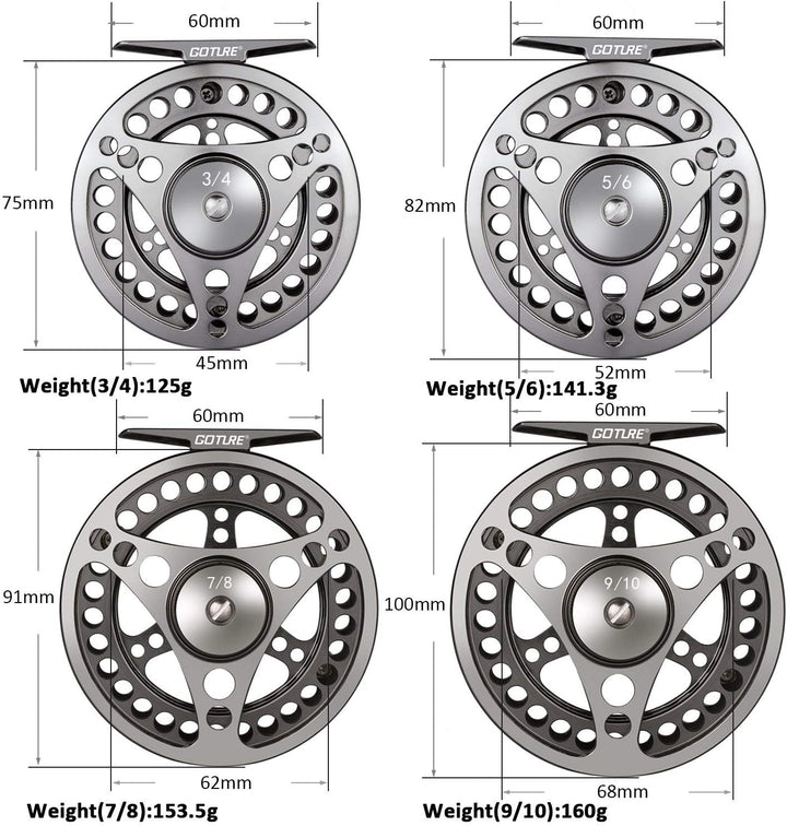 Goture Fliegenfischerrolle 3/4 5/6 7/8 9/10 Angelrollen, Fliegenfischen Rollen wasserdicht,Grosse Bo