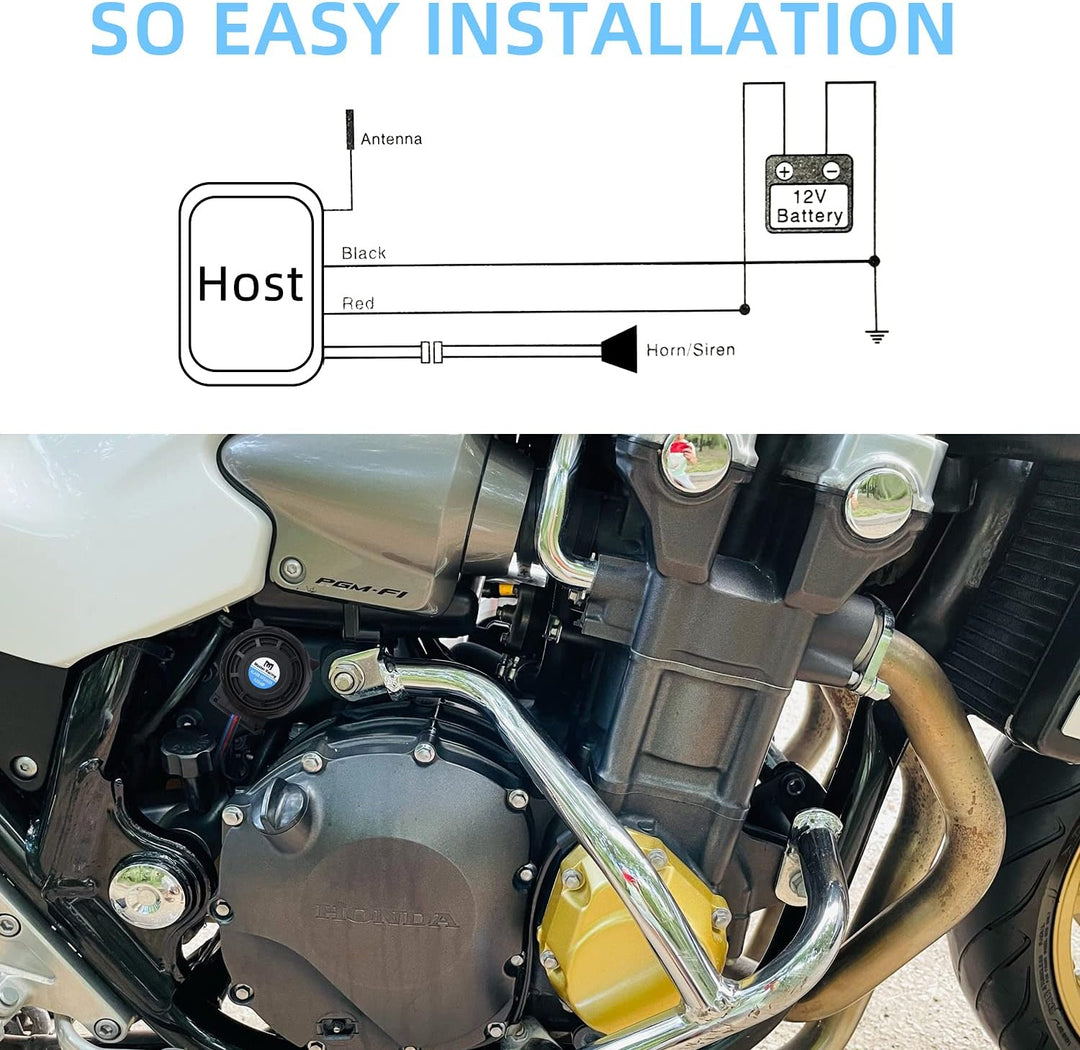 Rupse Motorrad Alarmanlage, Alarm mit 2 Fernbedienung Wasserdicht Diebstahlsicherung Einstellbare Em