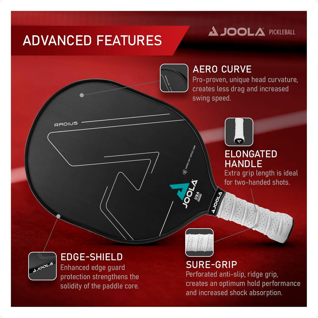 JOOLA Radius Pro Pickleball-Paddel mit strukturierter Carbon-Griff-Oberfläche – schafft mehr Spin un