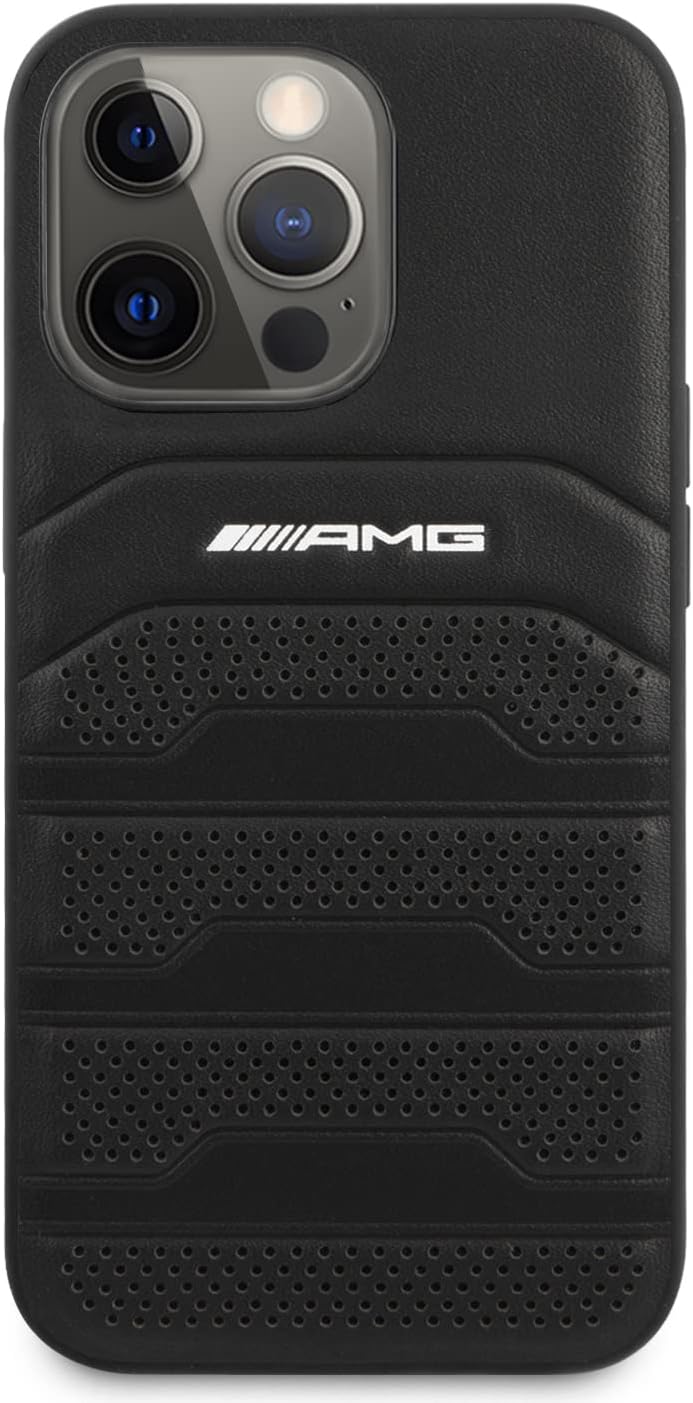 AMG AMHCP14XGSEBK Hülle für iPhone 14 Pro Max 6,7" schwarz/Black hardcase Leather Debossed Lines
