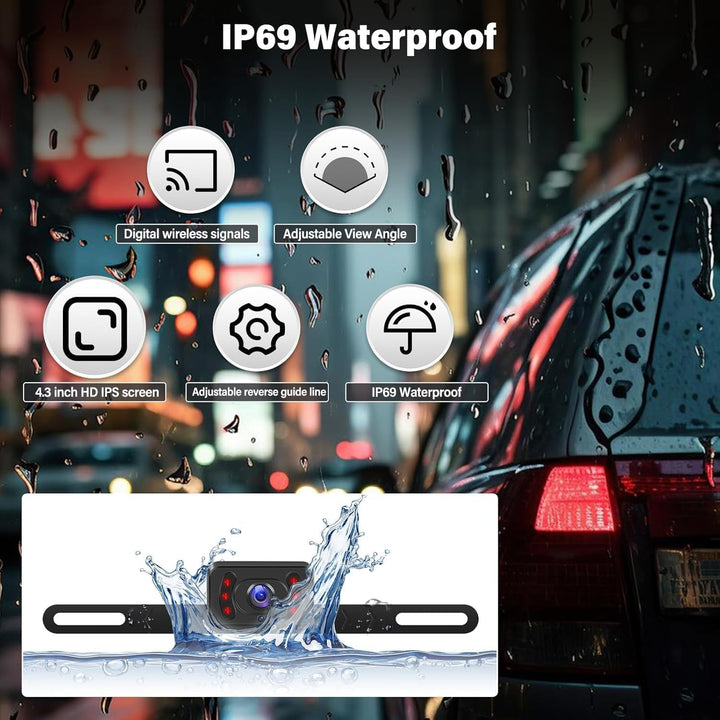 Wireless Digitales drahtloses Rückfahrkamera Kit mit 4,3" IPS-Bildschirm Nachtsicht IP69 wasserdicht