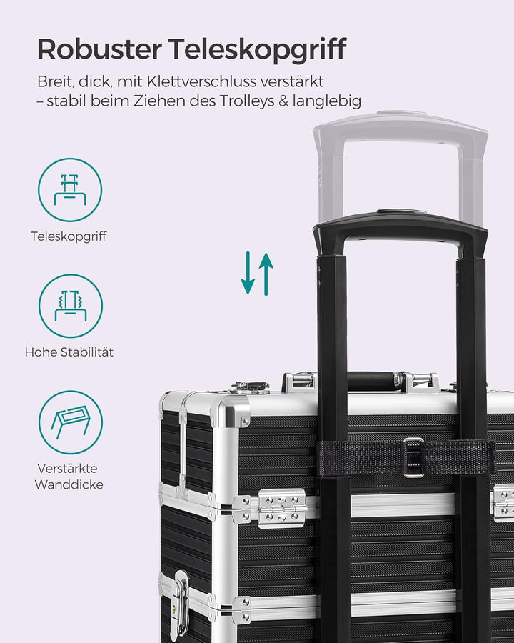 SONGMICS Kosmetikkoffer, Trolley, 4-in-1 Schminkkoffer, extra gross, Friseurkoffer, 34 x 24 x 79,3 c