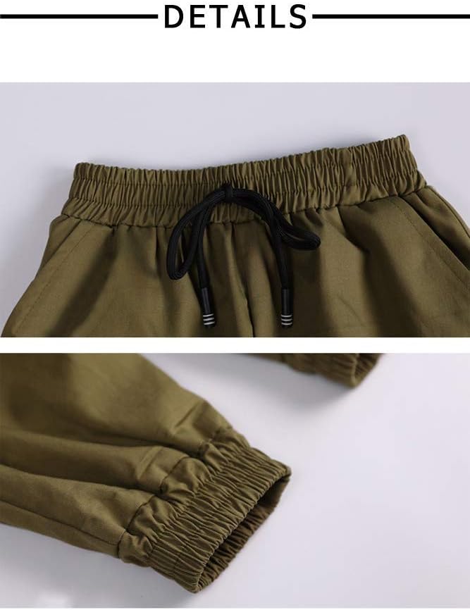 Kinder Cargo Hose Elastische Taille Jogger Hose für Jungen Mädchen Street Hip Hop Armee-grün 122-128