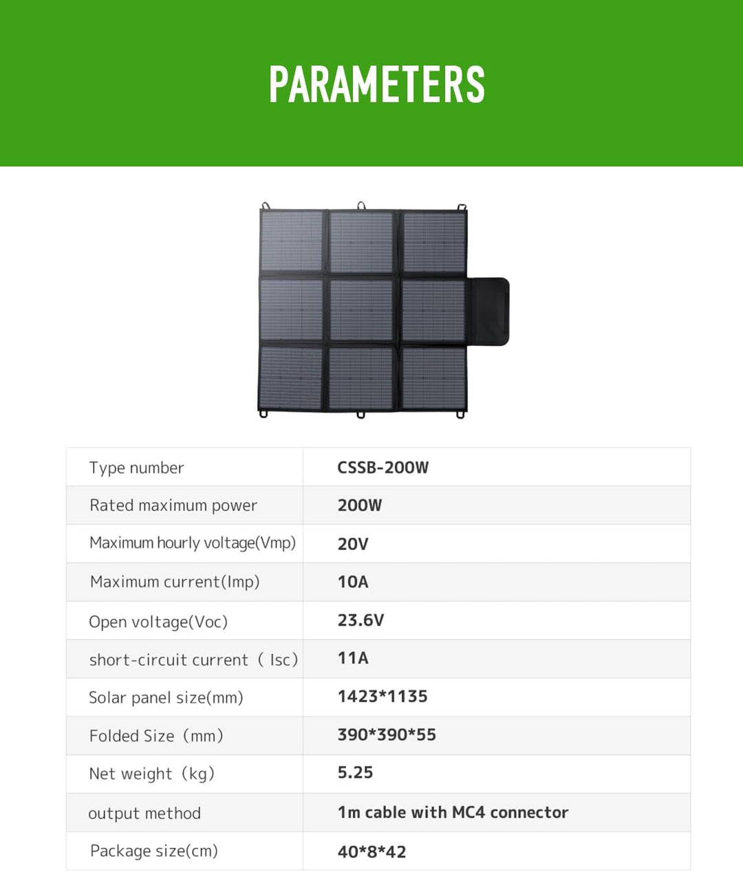 Faltbares Solarpanel 200W, 3m Kabel, 22% Umwandlungseffizienz, IP67 wasserdicht, tragbares Solarlade