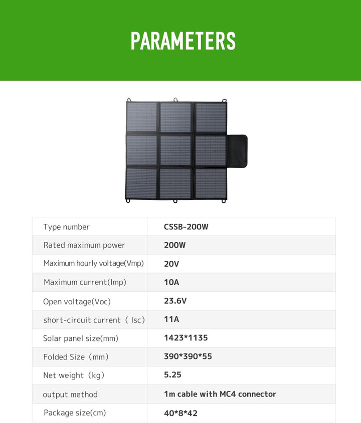 Faltbares Solarpanel 200W, 3m Kabel, 22% Umwandlungseffizienz, IP67 wasserdicht, tragbares Solarlade