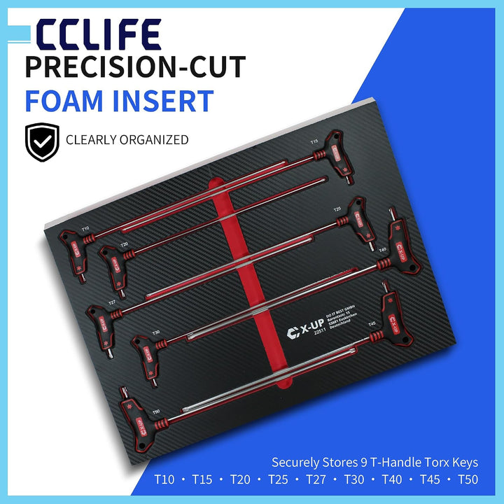CCLIFE Torx Schlüsselsatz mit T-Griff T10-T50 Torx-Sternschlüssel 9tlg | 300 mm lang,S2-Stahl,Design