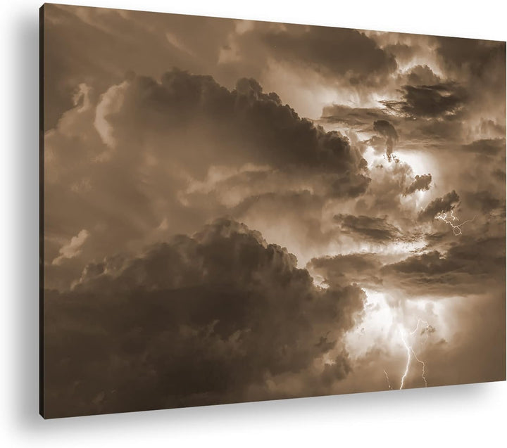 deyoli gewaltiges Gewitter Format: 100x70 Effekt: Sepia als Leinwandbild, Motiv fertig gerahmt auf E