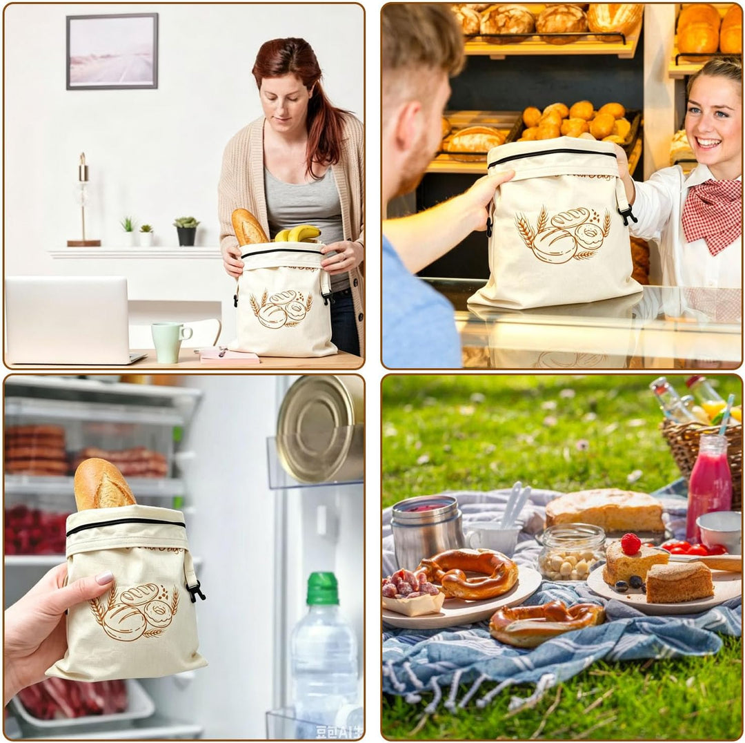 2er Set Bienenwachs Brotbeutel mit Reissverschluss, wiederverwendbar aus Leinen, für Sauerteig & Bac