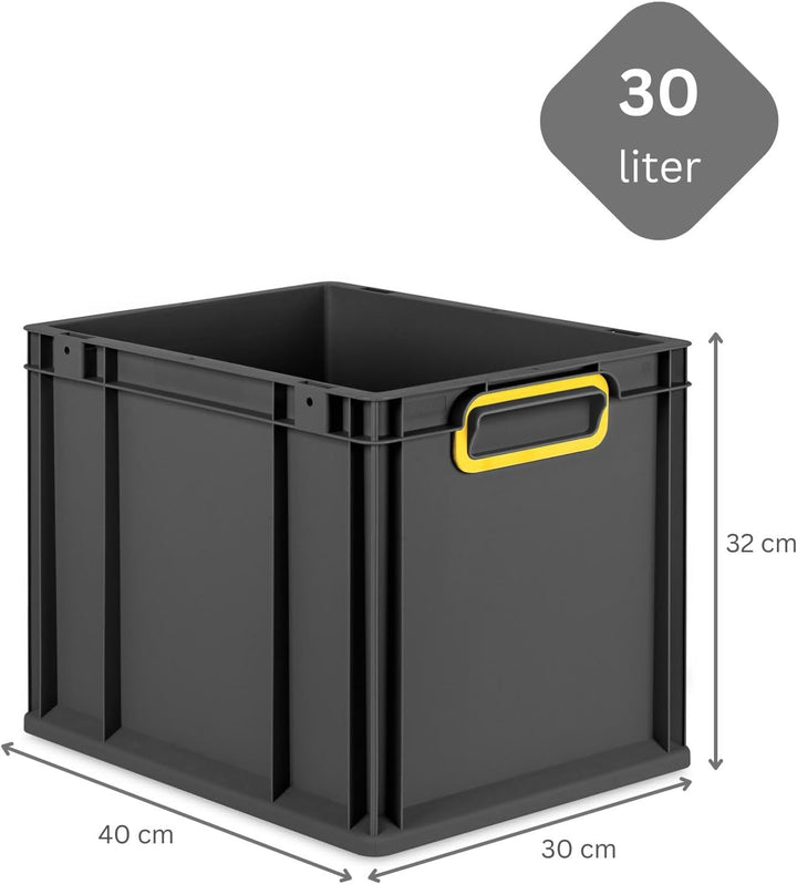 PROREGAL SuperSparSet 4x Eurobox NextGen Color | HxBxT 32x30x40cm | 30 Liter | Griffe gelb geschloss