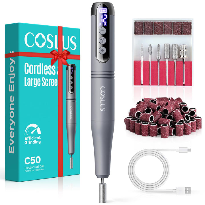 COSLUS C50 Nagelfräser Kabellose Elektrische Nagelfeile: 12-stufiger Nagelfräser mit LED-Display für