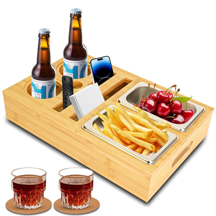 Couchbar Snackbox Grau Mit Snackschalen Aus Edelstahl Sofa Tablett Geeignet für Wohnzimmer, Sofa, Ga