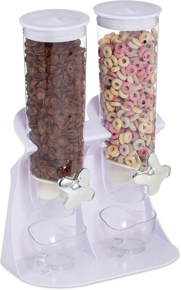 Relaxdays Müslispender doppelt, Cerealienspender für Müsli, Cornflakes, Süssigkeiten, Snackspender K