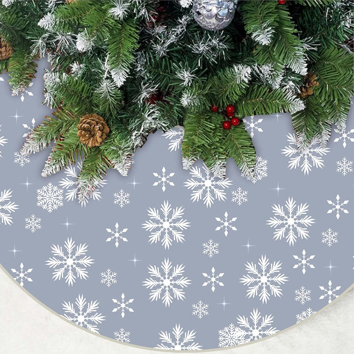 Weihnachtsbaumdecke, 120cm Gross Grau Weihnachtsbaum Rock mit Weiss Schneeflocke, Rund Polyester Chr