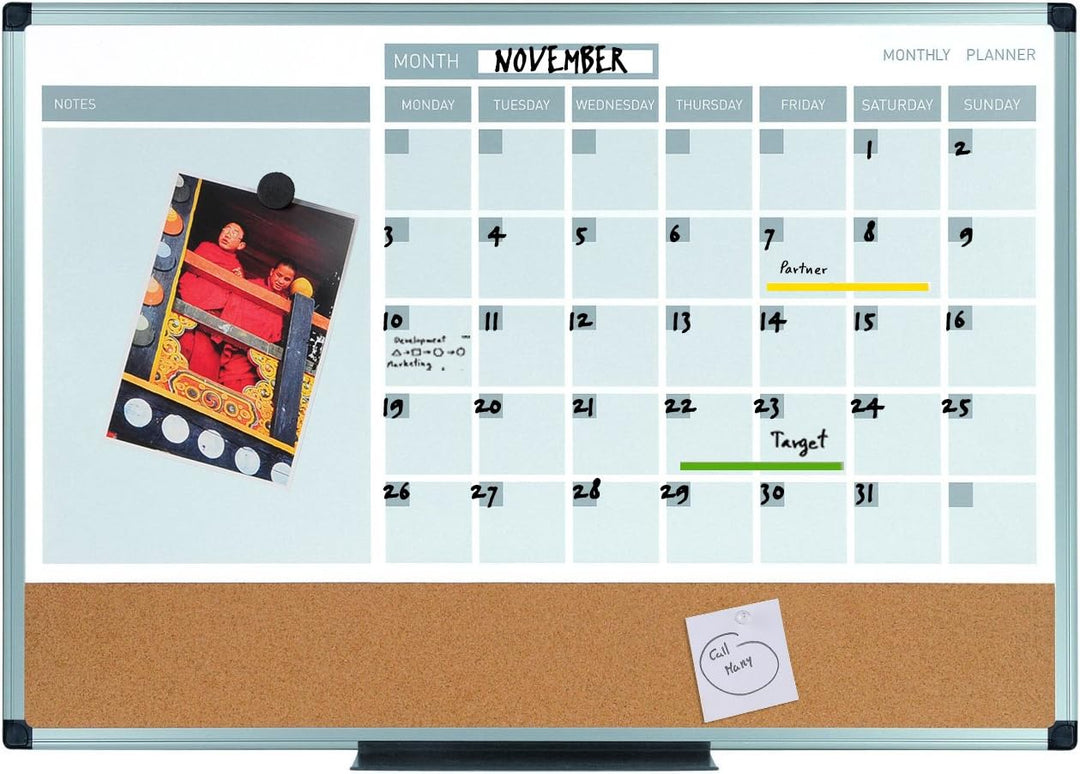 Bi-Office Dry-Erase Monatsplaner 3in1, Kunststoffrahmen, 90 x 60 cm