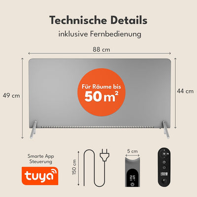 LEBENLANG Konvektor Elektroheizung Energiesparend - Inkl. WiFi & APP, Fernbedienung I Stand & Wandmo