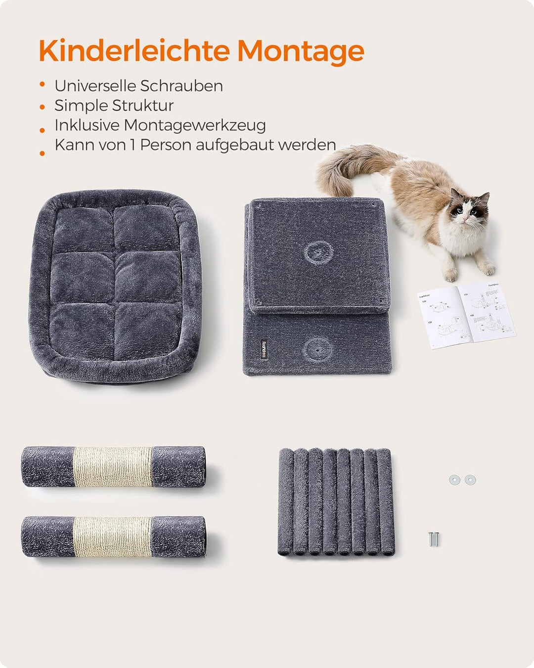 Feandrea Kratzbaum, 101 cm Katzenbaum, XL, Katzenhaus für extra grosse Katzen bis zu 20 kg, grosse P