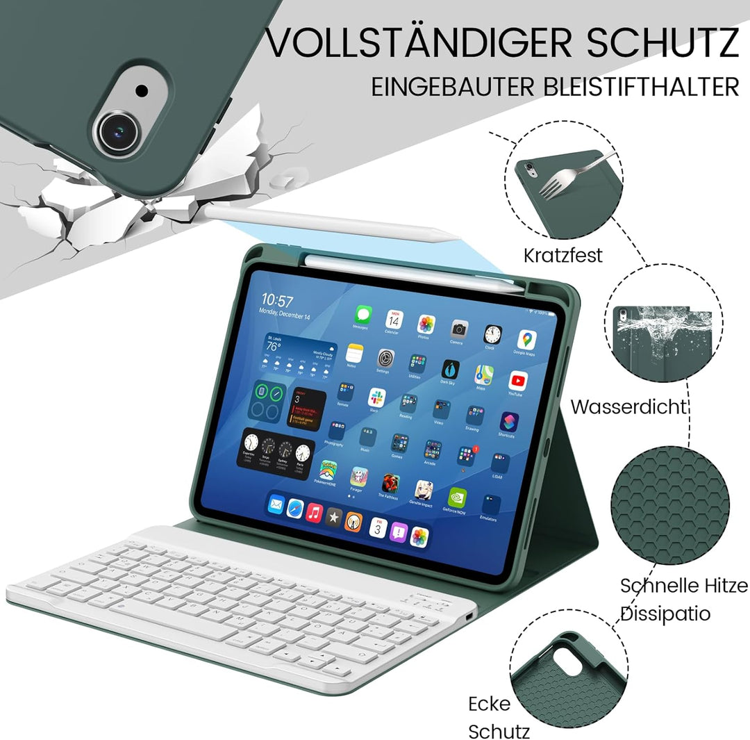 Hülle mit Tastatur für iPad A16 11 Generation 2025/10 Generation 2022(11/10.9 Zoll), Soft TPU Rücksc