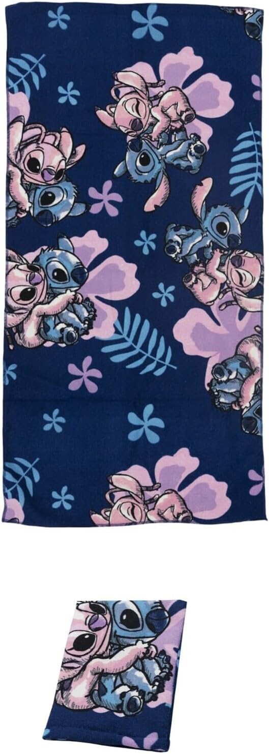 Disney Stitch & Angel Kinder 3-tlg. Bade-Set – Bademantel mit Kapuze & Gürtel + Handtuch + Waschhand
