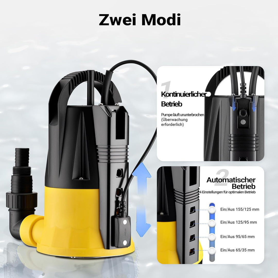 Wiltec Tauchpumpe mit Sensor 400 W, Tiefbrunnenpumpe mit 2 Modi, leistungsstarke Wasserpumpe 7300 l/