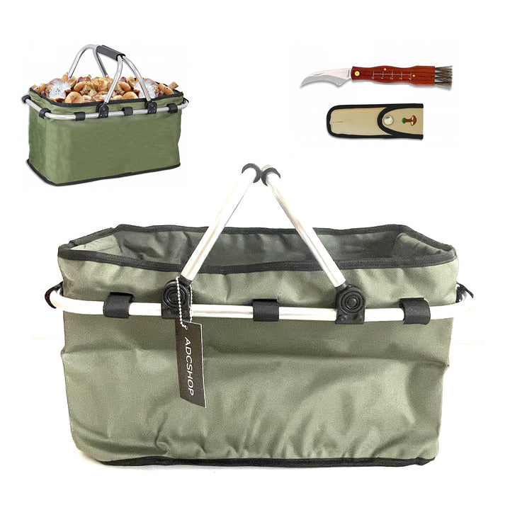 ADCSHOP - Pilzkorb und Pilzmesser Set zum Sammeln von Pilzen und Früchten - faltbar, strapazierfähig