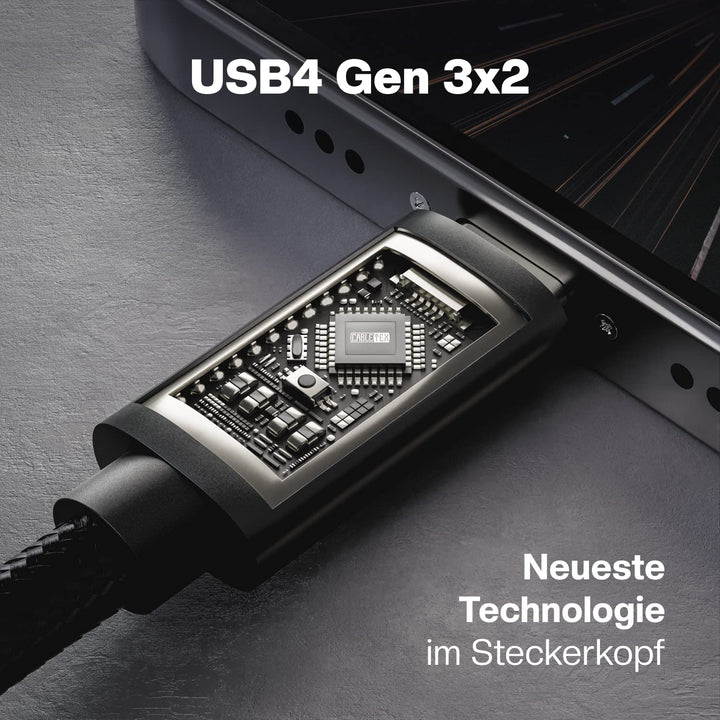 CABLETEX 1m USB 4 Gen3x2 Monitorkabel für Thunderbolt 3, USB C | 40GBit/s | 8K Video | 100W | 5A | 2