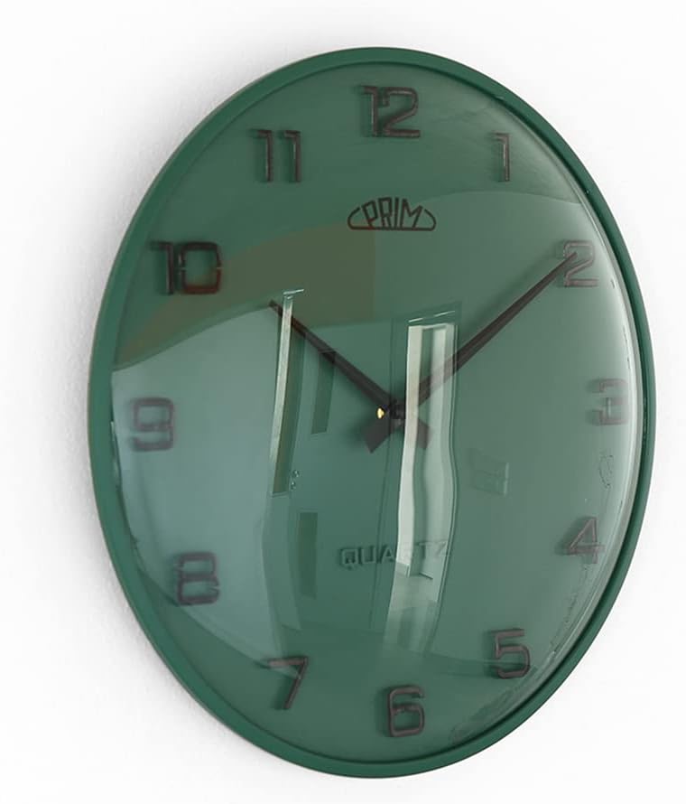 PRIM Design-Kunststoffuhr Bloom II – A, Moderne Wanduhr im Retro Style, Grün, gewölbtes Glas, luxuri