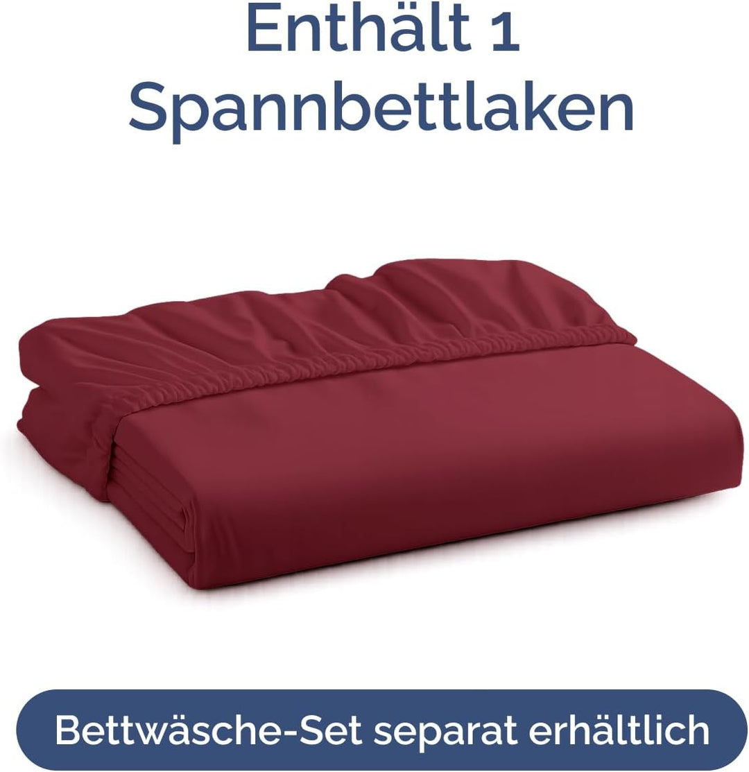 Spannbettlaken 90x190 Weinrot 40 cm Steghöhe - Luxuriöses Spannbetttuch für Einzelbett - Passt auf M