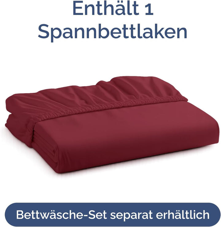 Spannbettlaken 90x190 Weinrot 40 cm Steghöhe - Luxuriöses Spannbetttuch für Einzelbett - Passt auf M