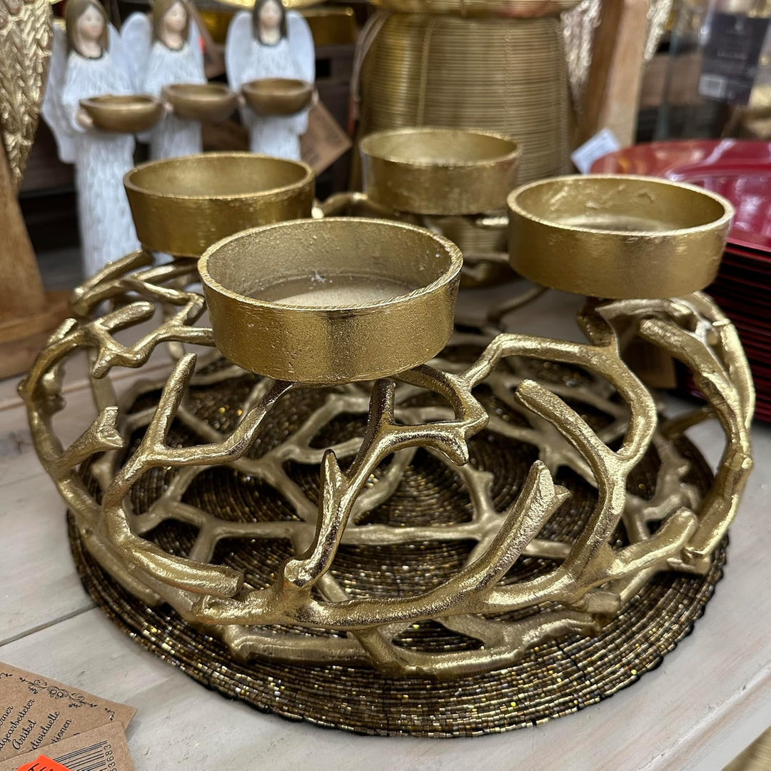 CB Home & Style Adventskranz XXL 35cm Durchmesser Kerzenhalter Aluminium Silber Gold Metall Weihnach