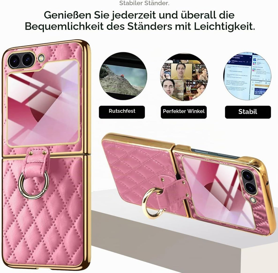 Miimall Lederhülle Kompatibel mit Samsung Galaxy Z Flip 6/Flip7 FE Hülle mit Kameraschutz+Ring Ständ