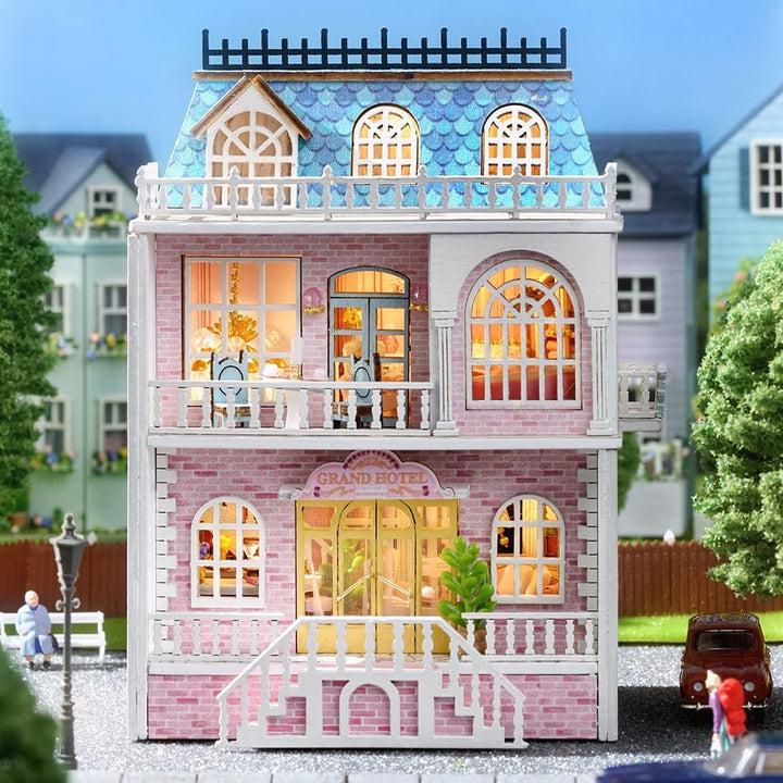 CUTEROOM Miniatur Haus, DIY Puppenhaus Set aus Holz, Mini Hausbau-Set mit Möbeln und LED Licht, Gebu