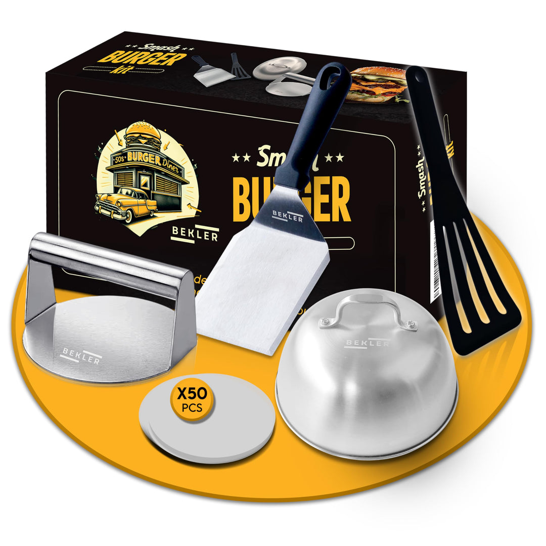 BEKLER Smash Burger Kit Hamburgerpresse, antihaftbeschichtet und robust, Hamburgerpresse, idealer Pf