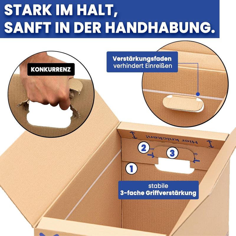 KK-Verpackungen Umzugskartons, 20 Stück, (Profi) STABIL + EXTRA GROSS + 45 KG TRAGLAST + 2-WELLIG -