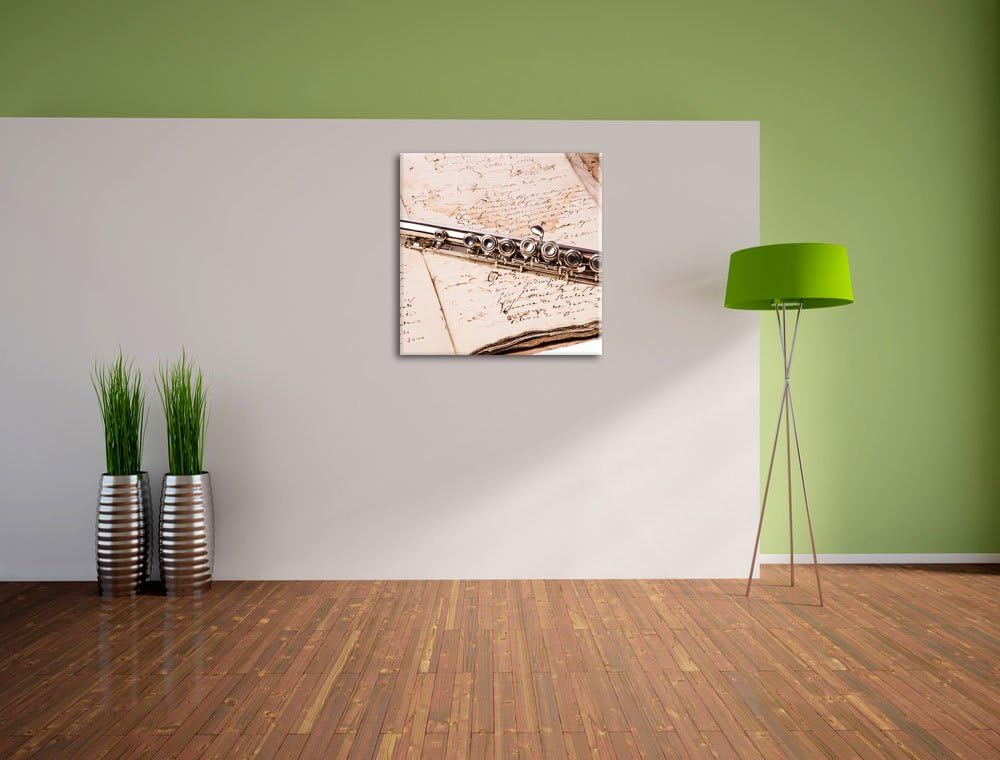 Pixxprint Querflöte, Format: 70x70 auf Leinwand, XXL riesige Bilder fertig gerahmt mit Keilrahmen, K