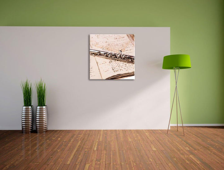 Pixxprint Querflöte, Format: 70x70 auf Leinwand, XXL riesige Bilder fertig gerahmt mit Keilrahmen, K