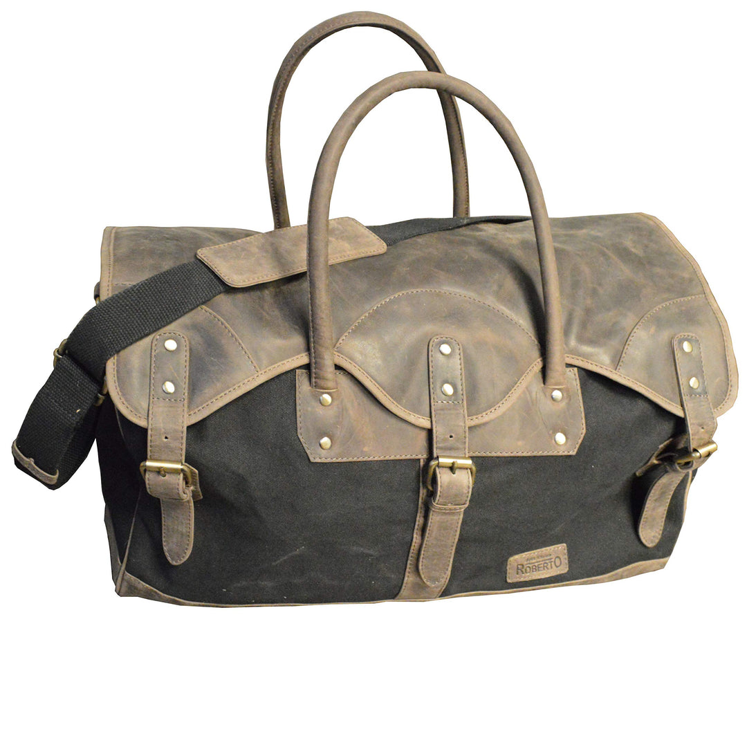 flevado Reisetasche Umhängetasche Leder/Canvas Sporttasche Büffelleder