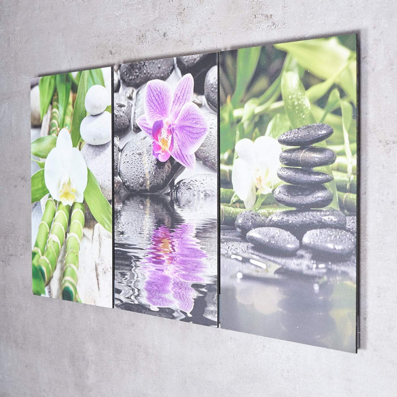 3er Set Wandbild je 20x30cm Aluminium Dibond Orchideen Wellness Deko Wanddeko Aluschild Alu-dibond,