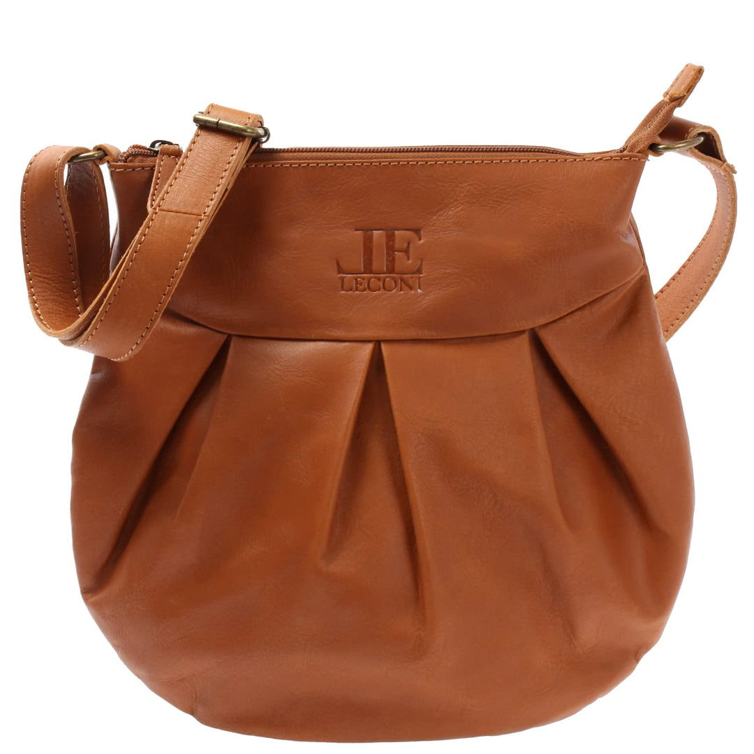 LECONI kleine Schultertasche Damentasche Umhängetasche natur weiche Ledertasche Handtasche Damen Led
