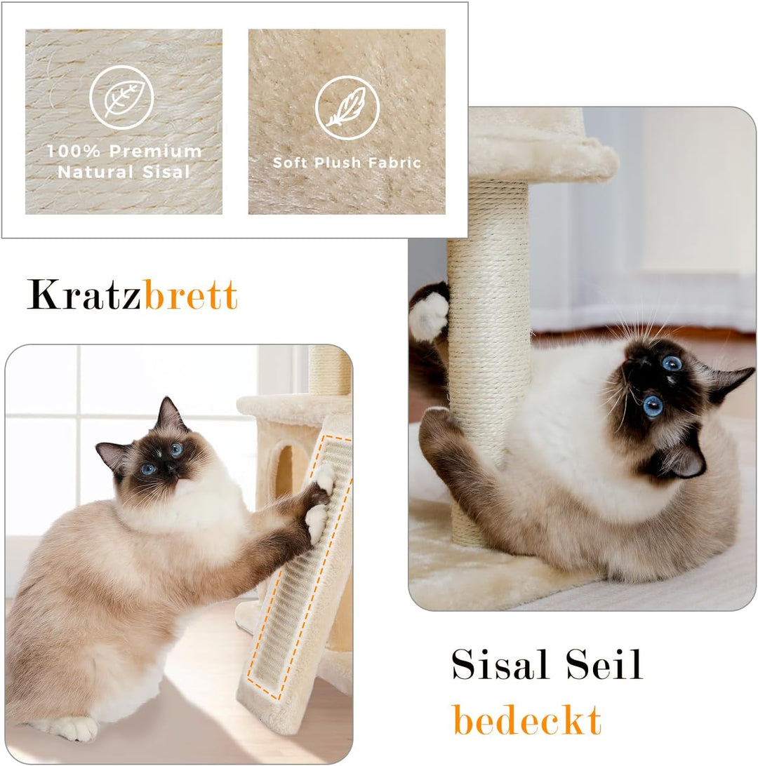 PETEPELA Katzenbaum Kratzbaum Kratzbäume Katzenmöbel mit Sisal-Seil Plüsch Liege höhlen Spielhaus Sp