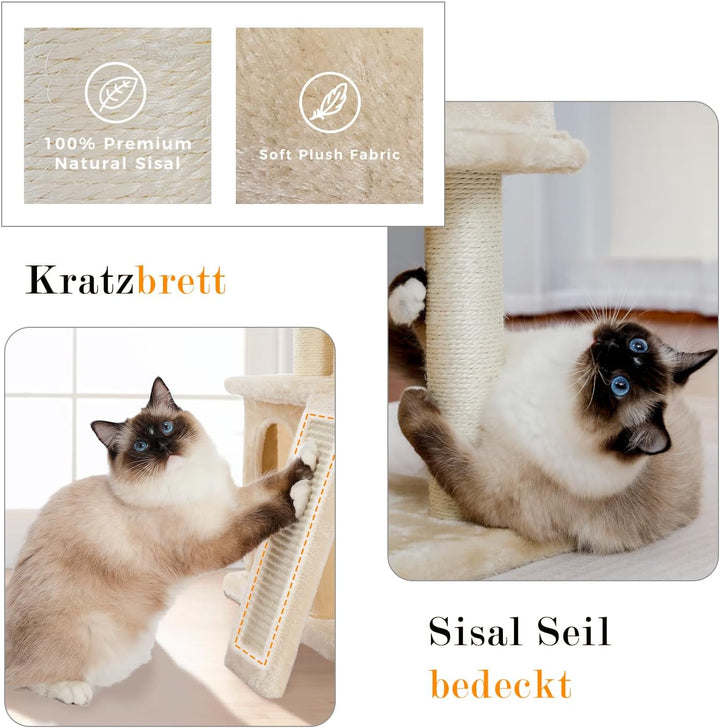 PETEPELA Katzenbaum Kratzbaum Kratzbäume Katzenmöbel mit Sisal-Seil Plüsch Liege höhlen Spielhaus Sp