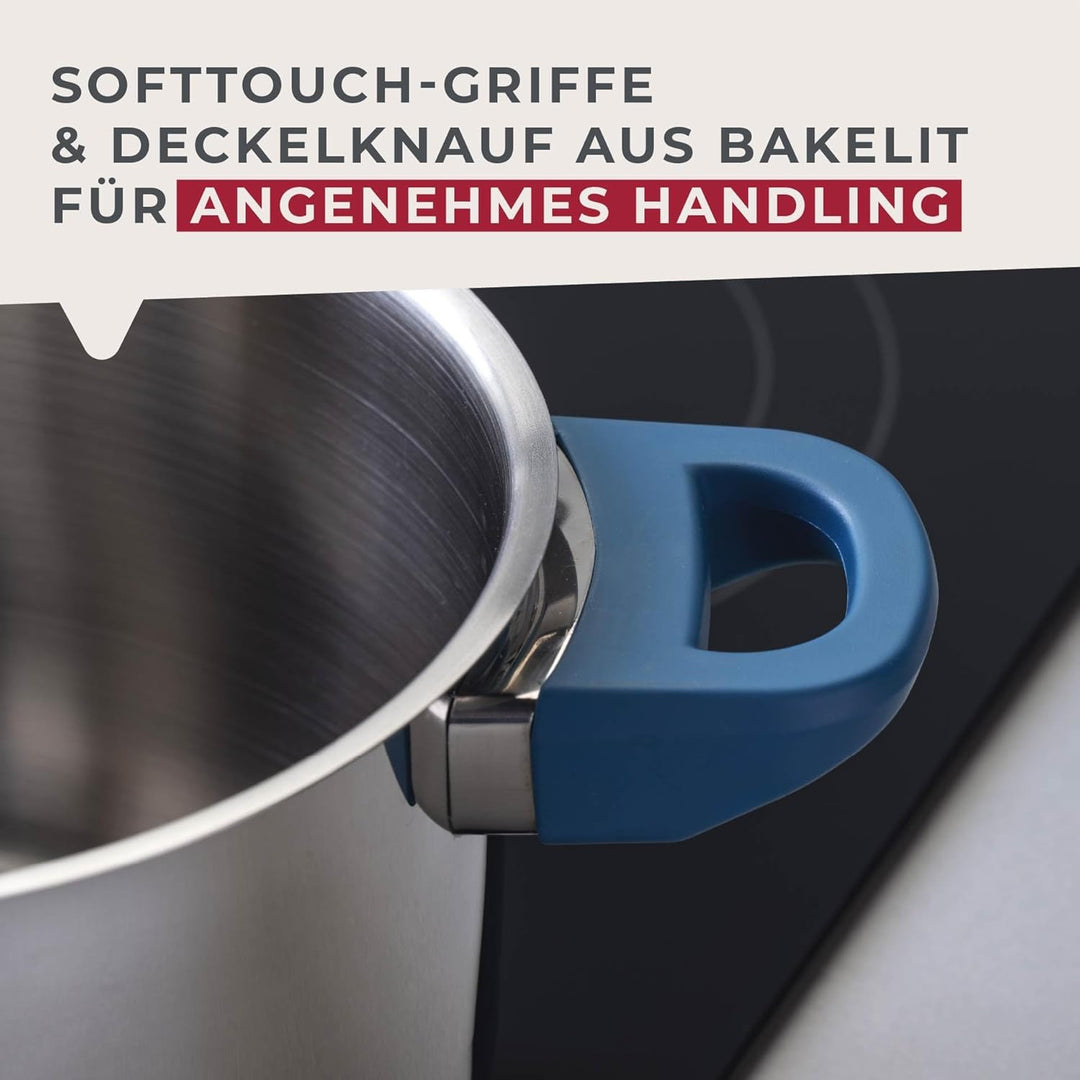 Fackelmann Kochtopf Essential Ø 24 cm aus Edelstahl – Modernes Design, ergonomische Softtouch-Griffe