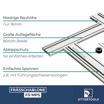 Ottertools - Frässchablone FS-MPS für rechteckige Ausschnitte mit der Oberfräse - verstellbar (500mm